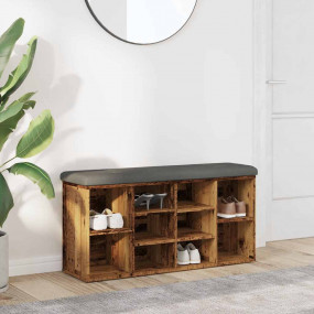 Shoe Bench Rustic Wood, Dark Grey Engineered Wood, Poly...