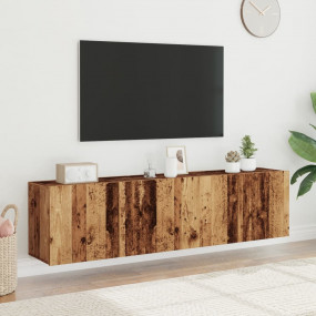 TV Cabinet Set of 2 Old Wood Engineered Wood Floating T...