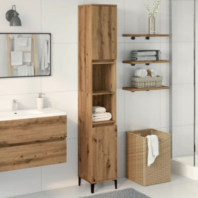 Bathroom Cabinet Artisan Oak Engineered Wood, Iron Tall