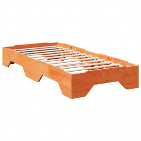 Bed Frame Wax Brown Solid Pine Wood, Plywood Twin Stack...