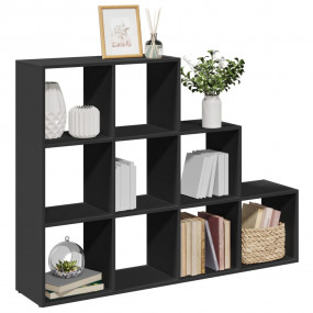 Room Divider Bookcase Black Engineered Wood 3-Tier
