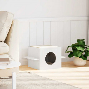 Cat House White Solid Pine Wood Durable Cat House Recta...