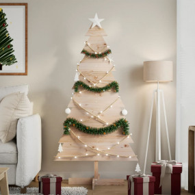 Wooden Christmas Tree Natural Solid Pine Wood 59.1 in T...