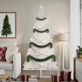 Wooden Christmas Tree White Solid pine wood 70.9 in