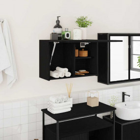Bathroom Wall Cabinet Black Engineered Wood Small to Me...