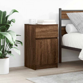 Bedside Cabinet Brown Oak Engineered Wood Medium Bedsid...