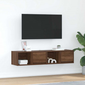 TV Cabinet Set of 2 Brown Oak Engineered Wood Small TV ...