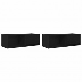 TV Cabinet Set of 2 Black Oak Engineered Wood Medium TV...
