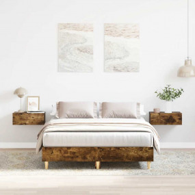 Bed Frame Smoked Oak Engineered Wood Full Durable Bed F...