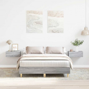 Bed Frame Grey Sonoma Engineered wood, Solid eucalyptus...
