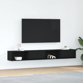 TV Cabinet Set of 2 Black Oak Engineered Wood Medium TV...