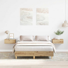 Bed Frame Artisan Oak Engineered Wood, Solid Eucalyptus...