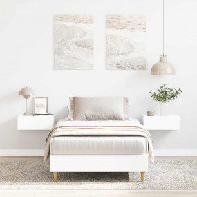Bed Frame White Engineered wood, solid eucalyptus wood,...