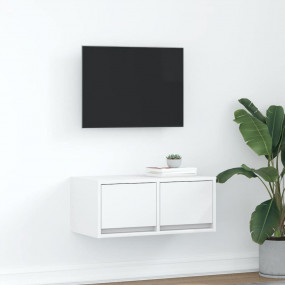 TV Cabinet White Engineered Wood Compact TV Cabinet Rec...