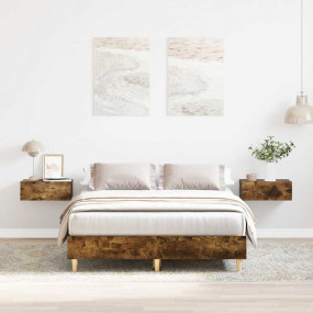 Bed Frame Smoked Oak Engineered Wood & Solid Eucalyptus...