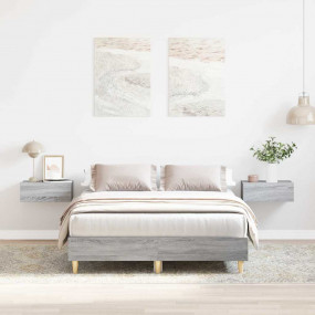 Bed Frame Gray Sonoma Engineered wood, solid eucalyptus...