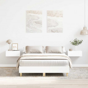 Bed Frame White Engineered wood, solid eucalyptus wood,...