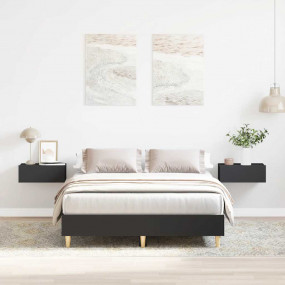 Bed Frame Black Engineered Wood, Solid Eucalyptus Wood ...