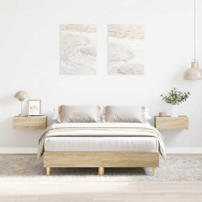 Bed Frame Sonoma oak Engineered wood, solid eucalyptus ...