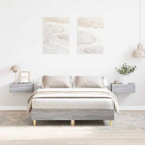 Bed Frame Gray Sonoma Engineered Wood, Solid Eucalyptus...