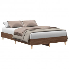Bed Frame Brown Oak Engineered Wood, Solid Eucalyptus W...