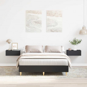 Bed Frame Black Engineered wood, Solid Eucalyptus wood ...