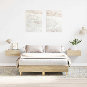 Bed Frame Sonoma oak Engineered wood, solid eucalyptus ...