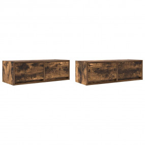 TV Cabinet Set of 2 Smoked Oak Engineered Wood Medium