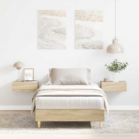Bed Frame Sonoma Oak Engineered Wood, Plywood, Solid Eu...