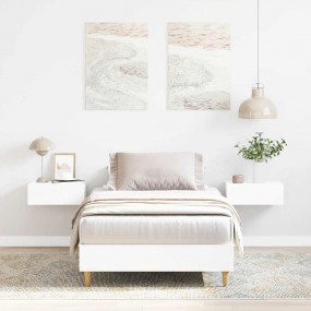 Bed Frame White Engineered wood, Solid eucalyptus wood,...