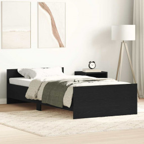Bed Frame Black Oak Engineered Wood, Plywood, Solid Pin...