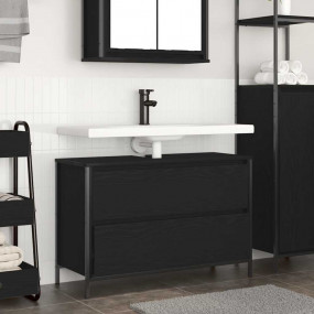 Bathroom Basin Cabinet Black Oak Engineered Wood, Steel...