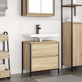 Bathroom Basin Cabinet Sonoma Oak Engineered Wood, Stee...