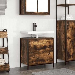 Bathroom Basin Cabinet Smoked Oak Engineered Wood, Stee...