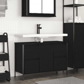 Basin Cabinet Black Oak Engineered Wood Medium Adjustab...