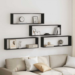 Wall Cube Shelf Set of 4 Black oak Engineered wood