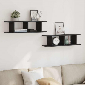 Wall Shelf Set of 2 Black Oak Engineered Wood Standard