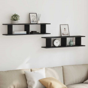 Wall Shelf Set of 2 Black Oak Engineered Wood 35.4 x 7....