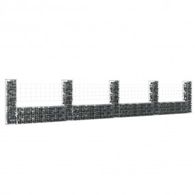 U-shape Gabion Basket with 5 Posts Iron 196.9"x7.9"x39....