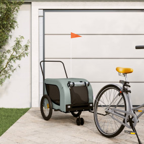 Pet Bike Trailer Grey and Black Oxford Fabric, Iron, PV...