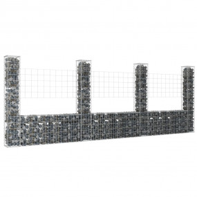 U-shape Gabion Basket with 4 Posts Iron 149.6"x7.9"x59....