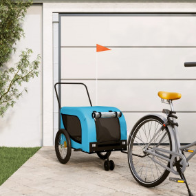 Pet Bike Trailer Blue and Black Oxford Fabric, Iron, PV...