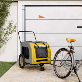 Pet Bike Trailer Yellow and Grey Oxford Fabric, Iron, P...