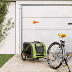 Pet Bike Trailer Green and Grey Oxford Fabric, Iron, PV...