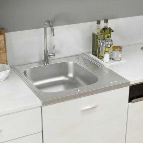 Kitchen Sink with Drainer Set Silver 23.6"x23.6"x6.1" S...
