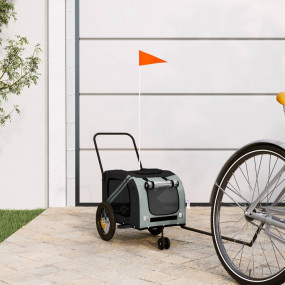 Pet Bike Trailer Grey and Black Oxford Fabric, Iron, PV...