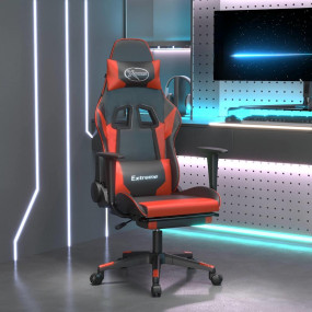 Massage Gaming Chair with Footrest Black&Red Faux Leath...