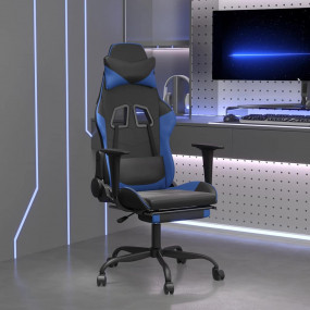 Massage Gaming Chair with Footrest Black&Blue Faux Leat...