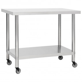 Kitchen Work Table with Wheels 39.4"x23.6"x33.5" Stainl...