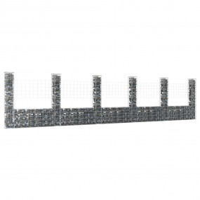 U-shape Gabion Basket with 6 Posts Iron 244.1"x7.9"x59....